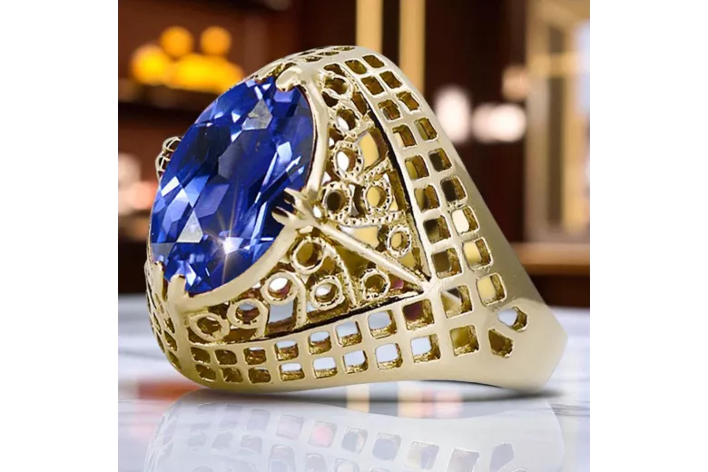 14 Karat Gelbgold Saphir Ring Vintage Handwerk vrc030y